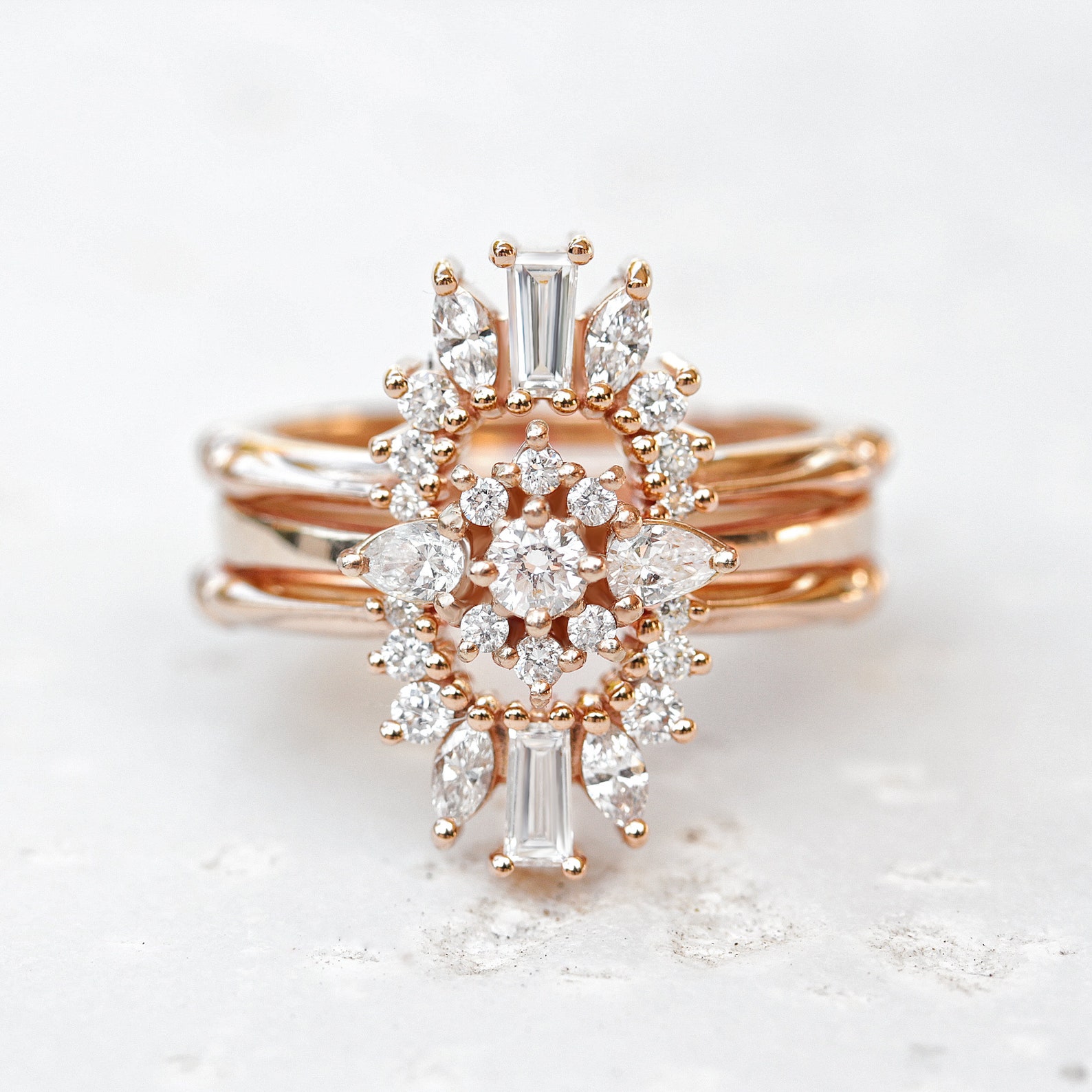 Nesting Rings Rose Gold Nesting Wedding Band Diamond Nesting Ring Vintage - Etsy