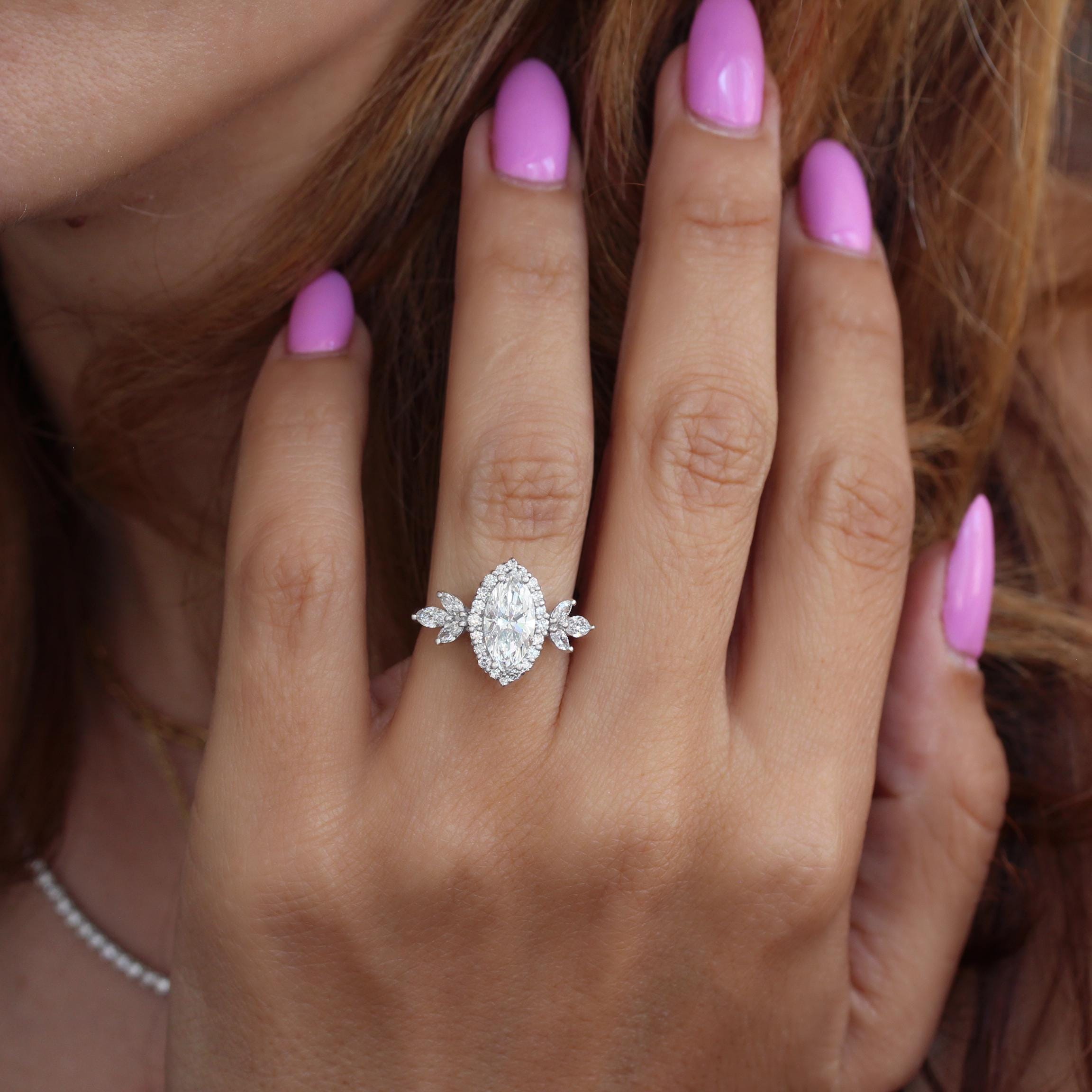 1.5 Carat Marquise Cut Lab Diamond Engagement Ring, 14k Solid Gold Wedding Ring, Anniversary Ring, Proposal Bridal Ring Gift - Megan Ring