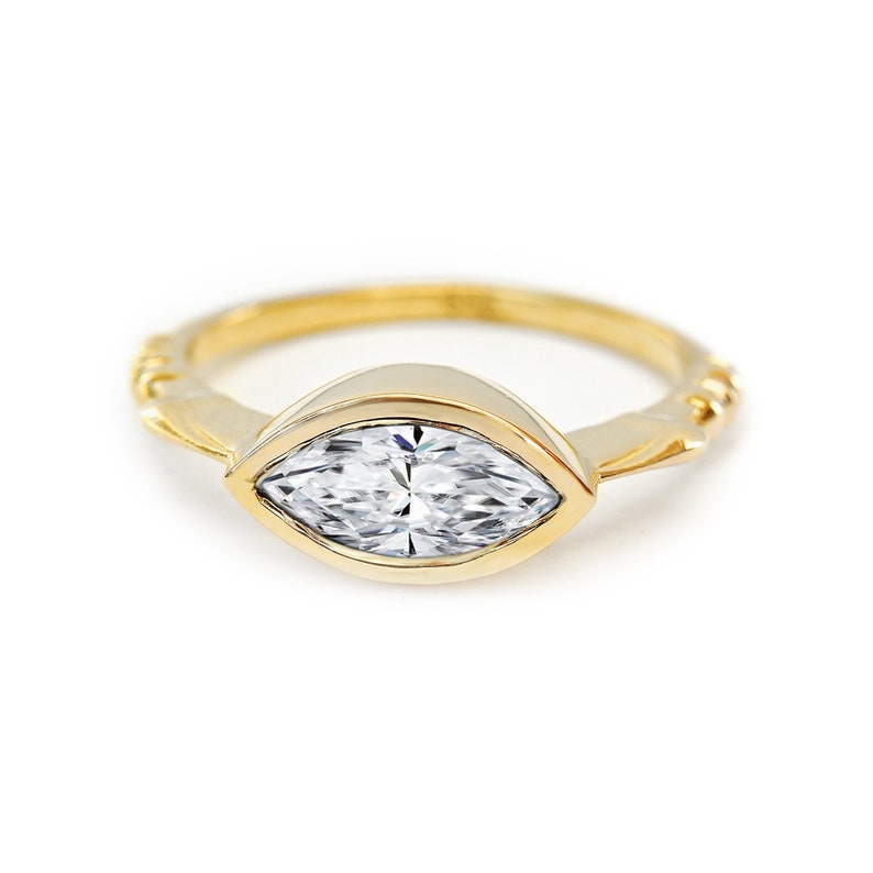 East West Marquise Bezel Set Moissanite Promise Ring 14K/18K Etsy