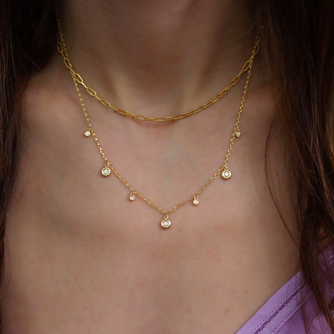 Lariat Gold Necklace For Women - Dainty Rhinestone Drop Choker, Adjustable Beaded Chain - View #11