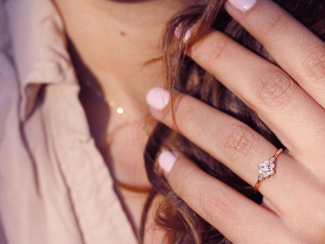 Flower Diamond Ring Flower Promise Ring Dainty & Delicate Etsy