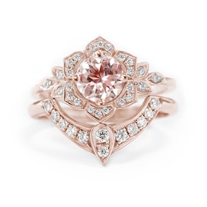 Morganite Engagement Ring, Vintage Lily Ring, Unique Engagement Ring, Leaf Ring, Art Deco Ring, Flower Ring, Pink Morganite Floral Ring image 7