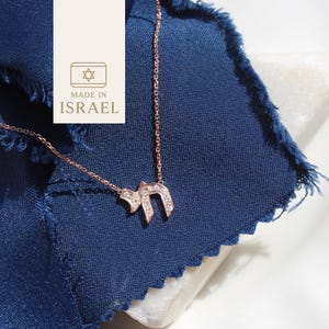 Gold Diamond Chai Coin Pendant Necklace, Made in Israel, 14K Solid Gold Necklace, Jewish Necklace, Gemstone Chai Necklace for Women