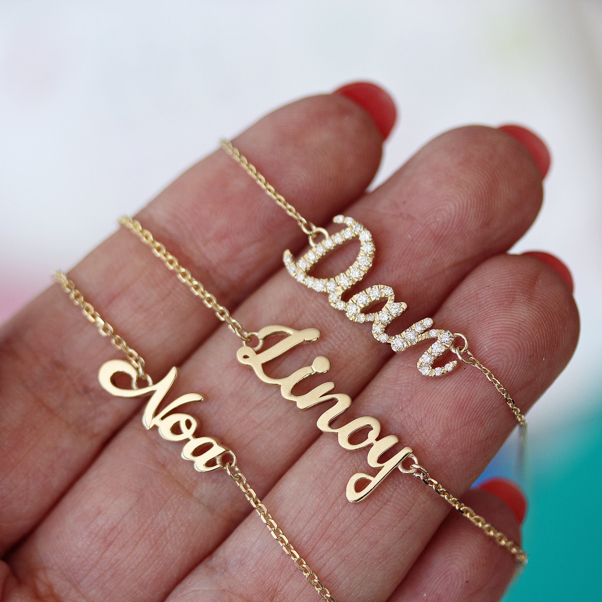 Collar con nombre personalizado colgante de 14k Etsy
