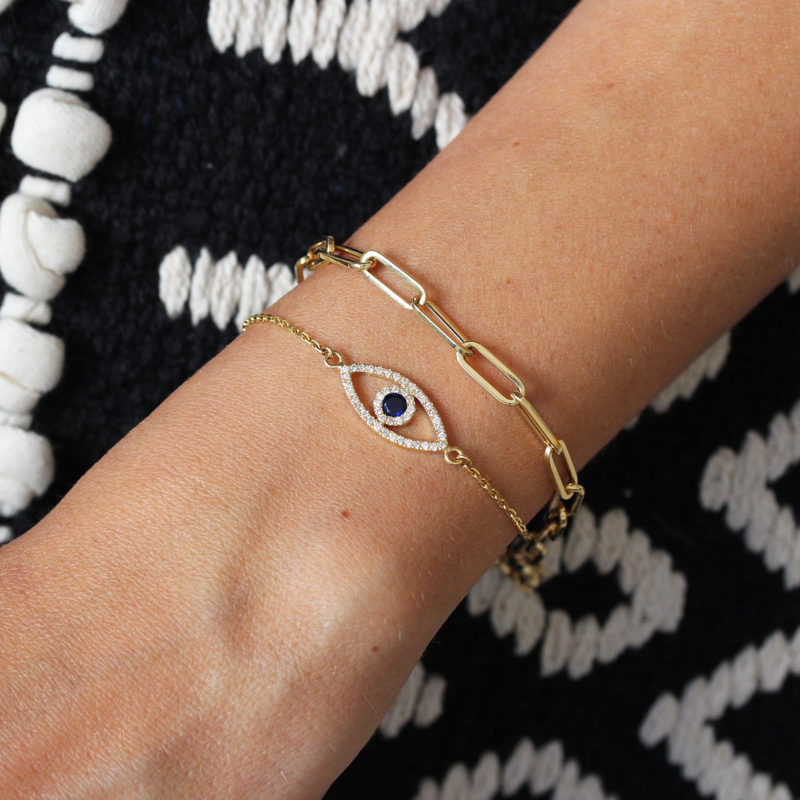 Evil Eye Diamond Bracelet With Blue Sapphire, 14K gold