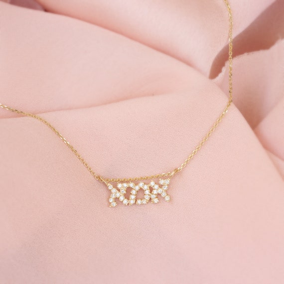 Hebrew Mom Diamond Pendant 14K Solid 