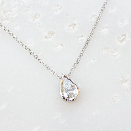 Pear Diamond Bezel Pendant Necklace 