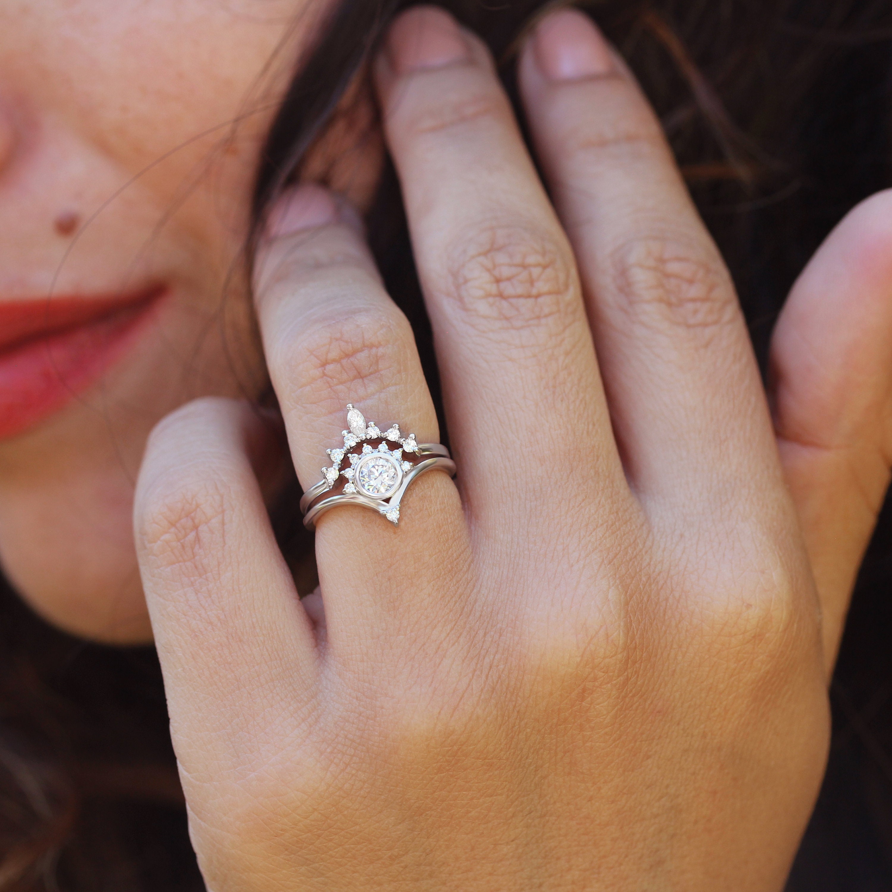 Rose Gold Nesting Ehering Kurve Diamantring Chevron Ehering von Silly Shiny Diamonds Etsy