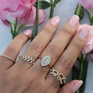 Marquise Natural Diamond / Lab Diamond Halo Ring, Bezel Setting Ring, 14K Gold Unique Engagement Ring, Minimal Diamond Halo Ring - Ola