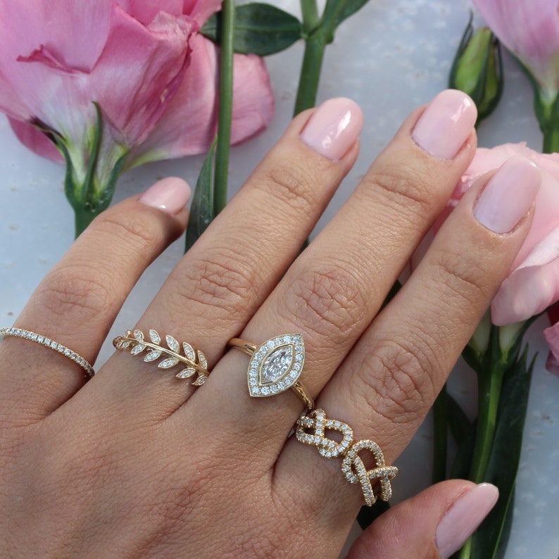 Marquise Natural Diamond / Lab Diamond Halo Ring, Bezel Setting Ring, 14K Gold Unique Engagement Ring, Minimal Diamond Halo Ring - Ola