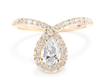 Pear Diamond Halo Unique Engagement Ring, Pear Diamond Cluster Wedding Band, Pear Diamond Hoop Unique Ring, Bliss, Silly Shiny Diamonds