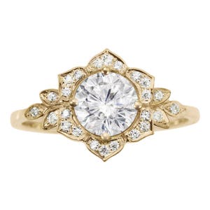 Flower Diamond Unique Engagement Ring, Real Natural Diamond Delicate Lily Ring, Art Deco, Rose Gold Engagement Ring, Unique Vintage Leaf