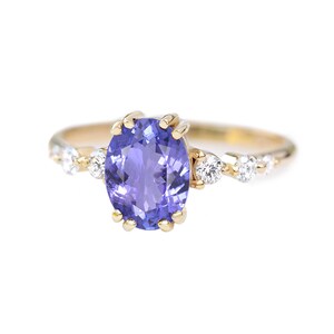 Unique Tanzanite & Diamonds Engagement Ring, Blue Tanzanite December Birthstone ,Alternative Bride ,14k Gold Ring , Stacking Ring, Candy pop
