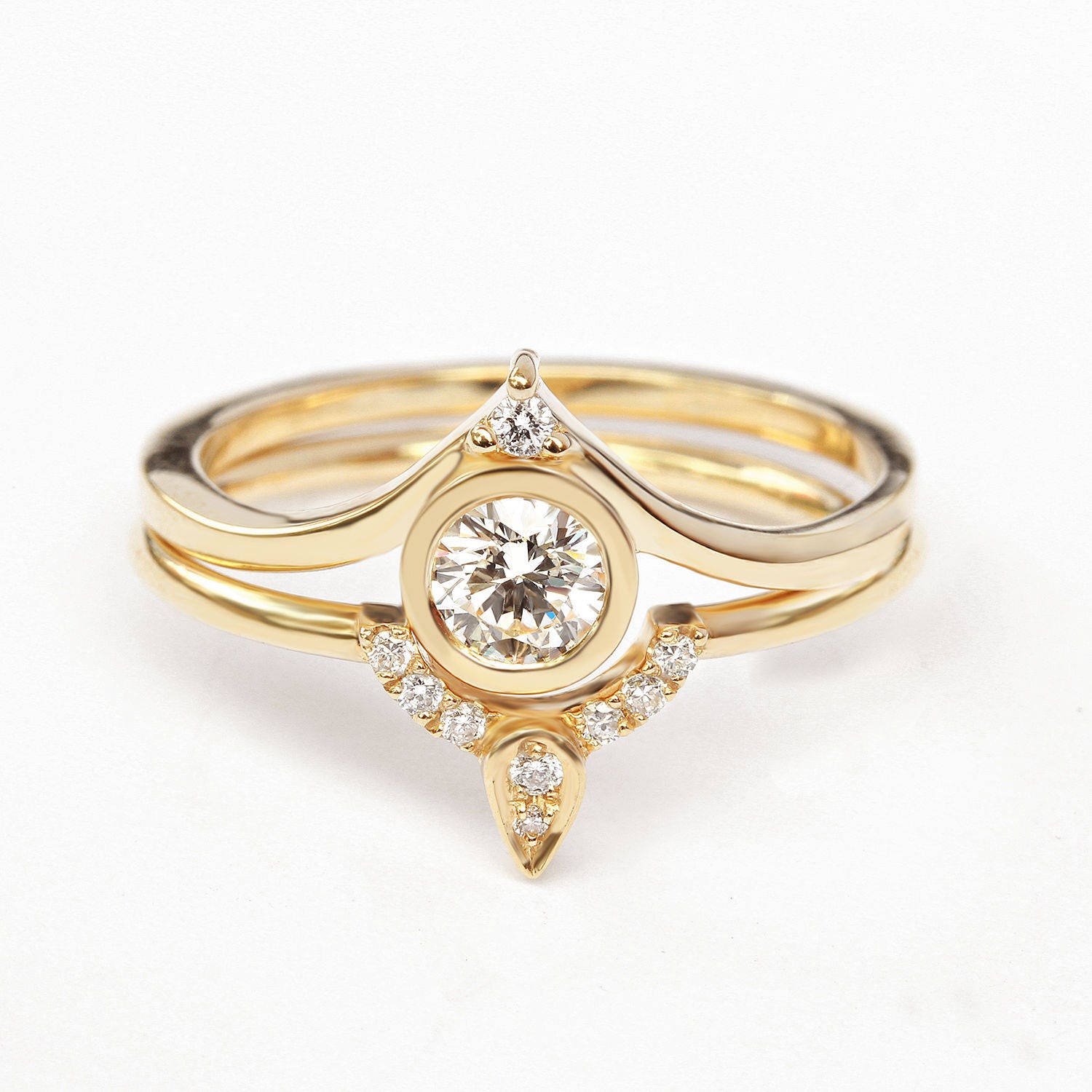 Diamond Unique Engagement Ring Wedding Rings Set Stackable Etsy