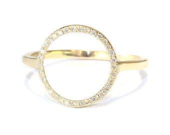 Circle Diamond Ring, Circle of life diamond ring, Circle Silhouette Round Gold Diamond Ring, Geometric Diamond Gold Ring, Diamonds Open Ring