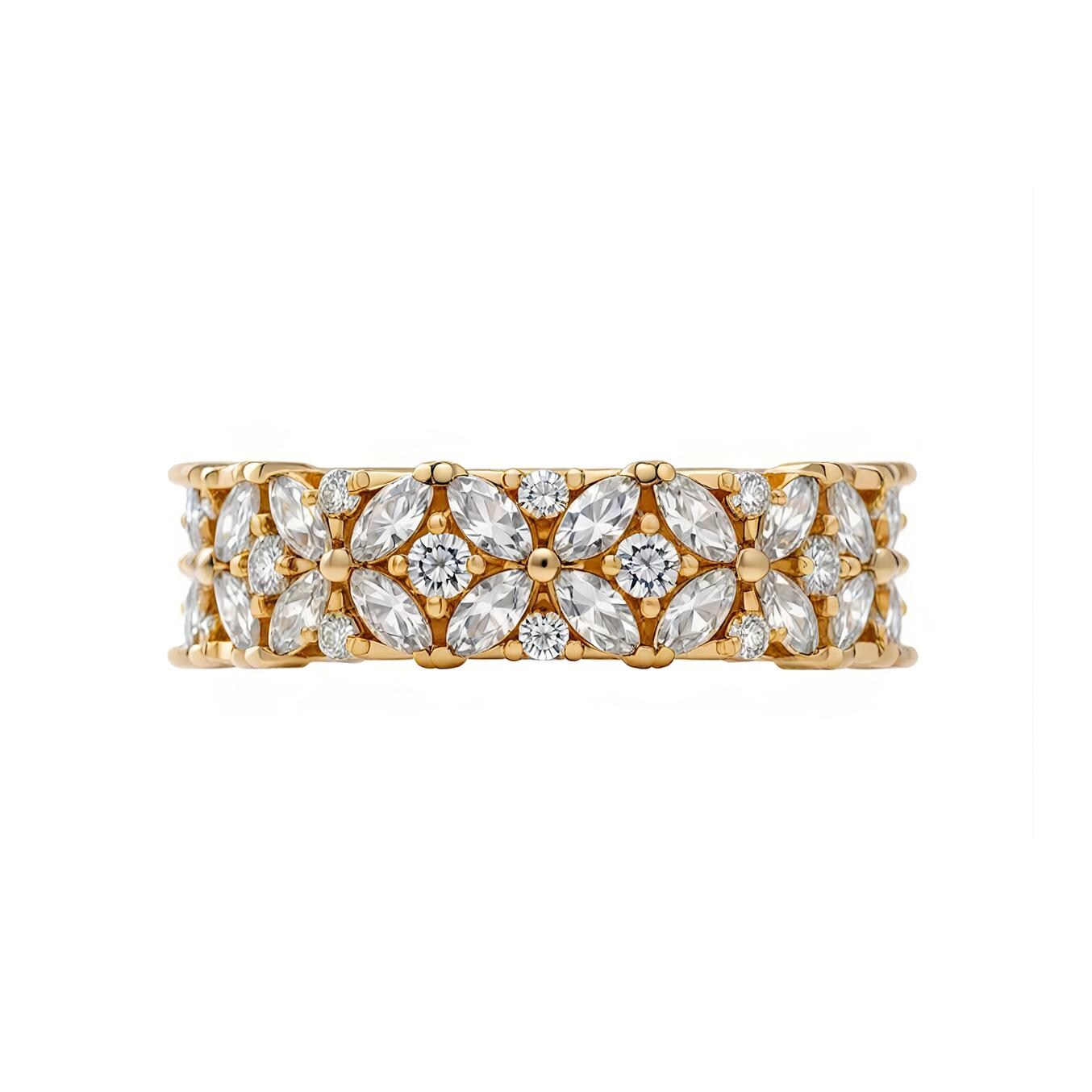 Marquise Diamond Half Eternity Ring: 14K Solid Gold Floral Wedding Band ...