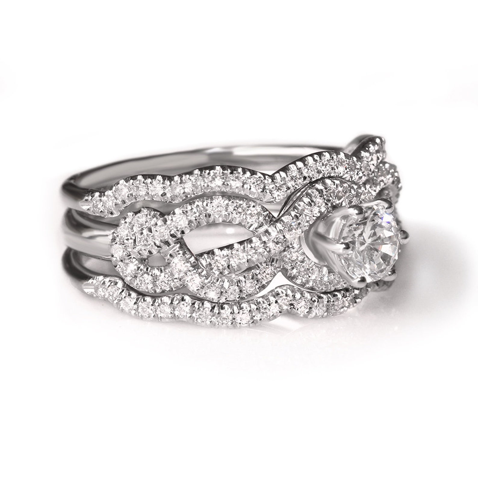 Infinity Knot Unique Engagement Rings Set Three Rings Bridal Etsy