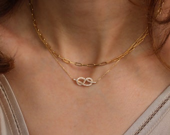 Small Infinity Necklace, Diamond Pendant Necklace, Rose Gold Necklace, Infinity Knot Necklace, Gold Pendant, Delicate Necklace.