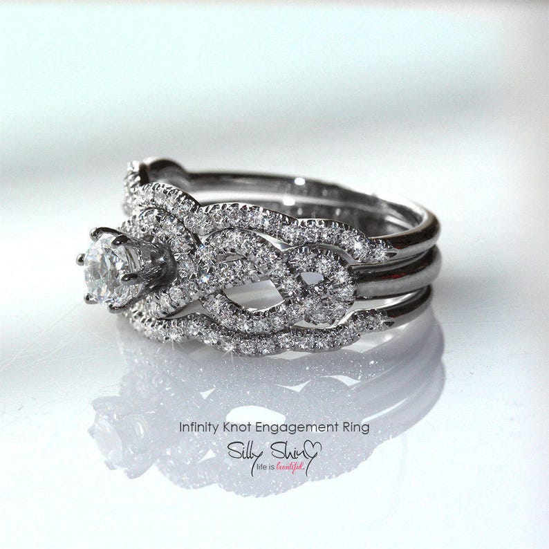 Infinity Knot Diamond Engagement Ring With Diamond Band 14K Etsy