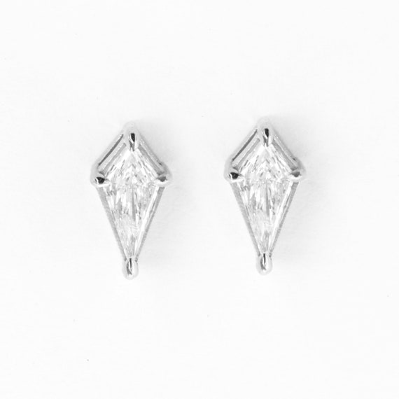 Kite Diamond Stud Earrings Unique Shield Diamond Stud - Etsy