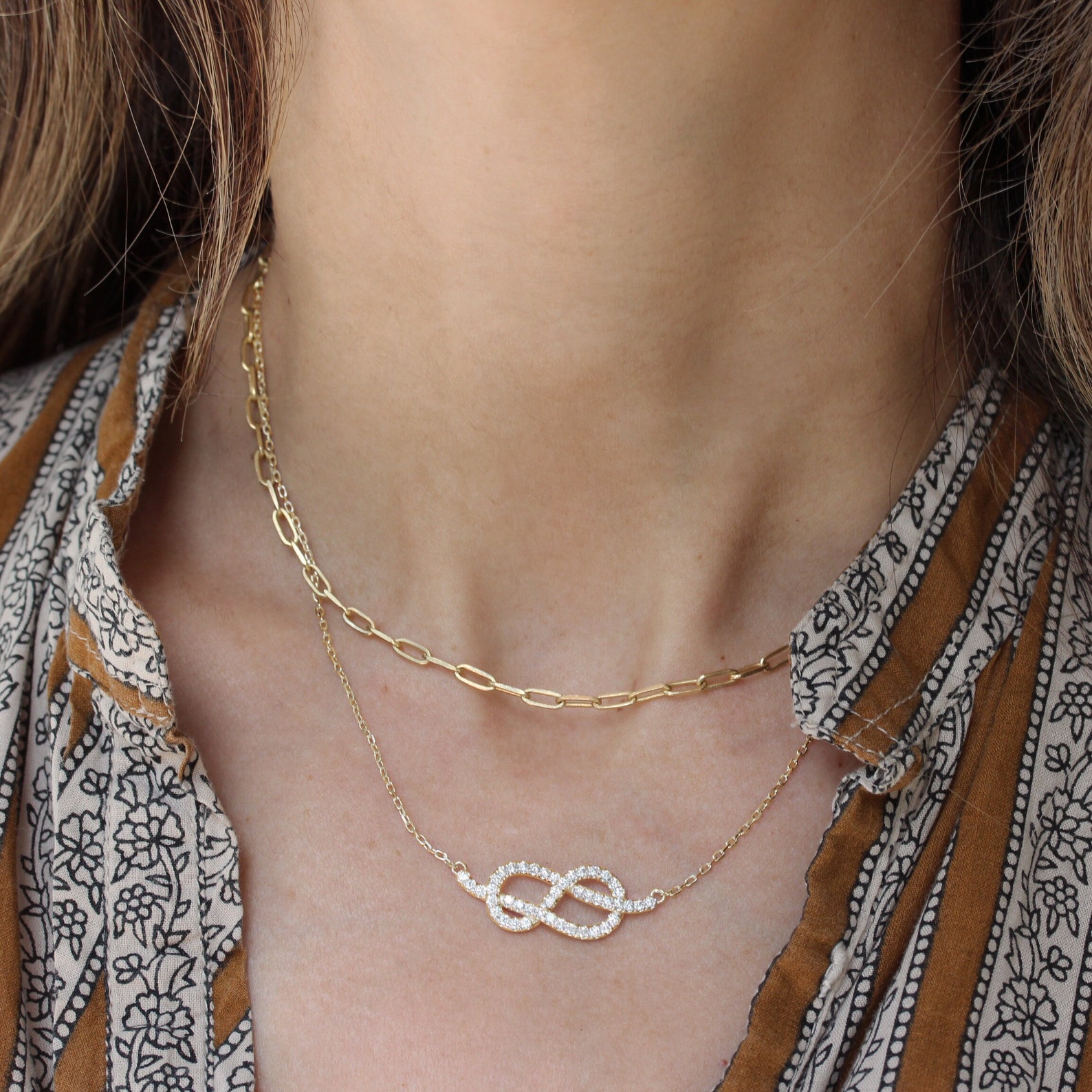 Large Infinity Knot Necklace, Diamond Pendant Necklace, White Gold ...