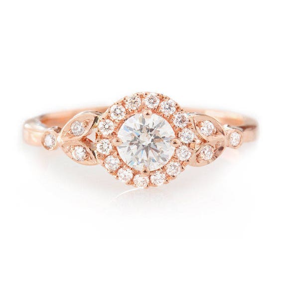 Diamond Unique Engagement Ring Pave Diamonds Halo Engagement | Etsy