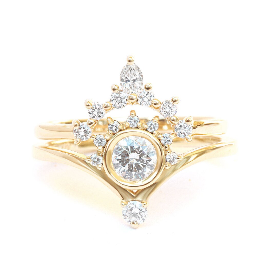 Diamond Unique Engagement Rings Set, Valentia & Romi Diamond Bridal ...