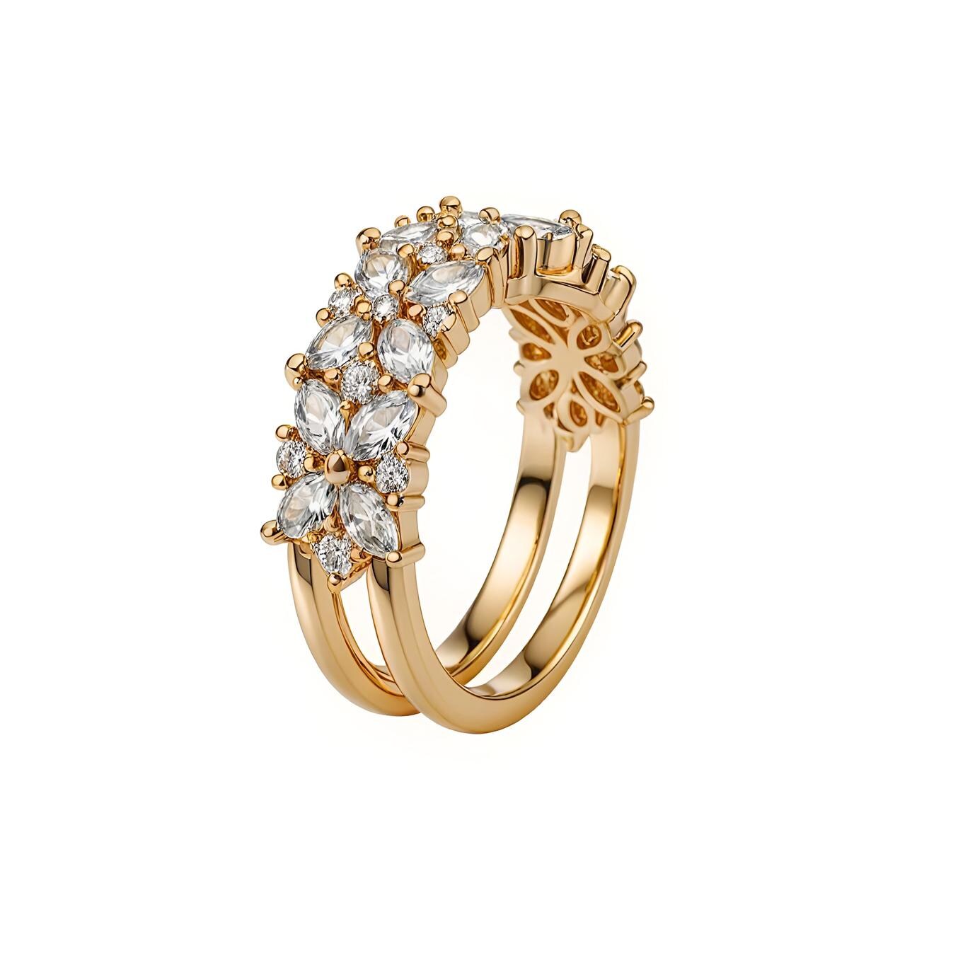 Marquise Diamond Half Eternity Ring: 14K Solid Gold Floral Wedding Band ...