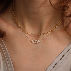 Infinity Necklace, Diamond Pendant Necklace, White Gold Necklace, Infinity Knot Necklace, Gold Pendant, Handmade Jewelry