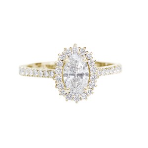 GIA certified Oval Diamond Halo Unique Engagement Ring, Vintage Diana Ring, 14K Yellow Gold Ring, Art Deco White Gold Women Rings, Nia