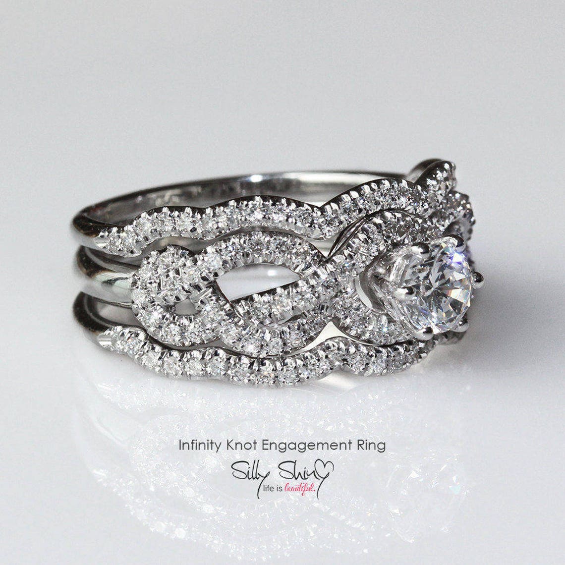 Infinity Knot Unique Engagement Rings Set Three Rings Bridal Etsy