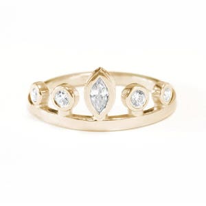 Marquise Crown Unique Engagement Ring, Bezel Setting, Delicate Diamond Ring, Simple Elegant, Marquise Tiara, Stackable Diamond Ring, Cluster