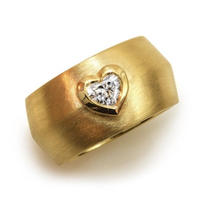 Heart Diamond Unique Engagement Ring, Wide Gold & Heart Diamond Ring, Solitaire Ring, Unique Heart Diamond Wedding Ring, Anniversary Ring