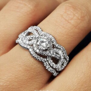 1.45 CT Art Deco Round Diamond Engagement Ring With Two Wedding Bands, Infinity Engagement Ring, Vintage Rings, Pave Diamond Ring