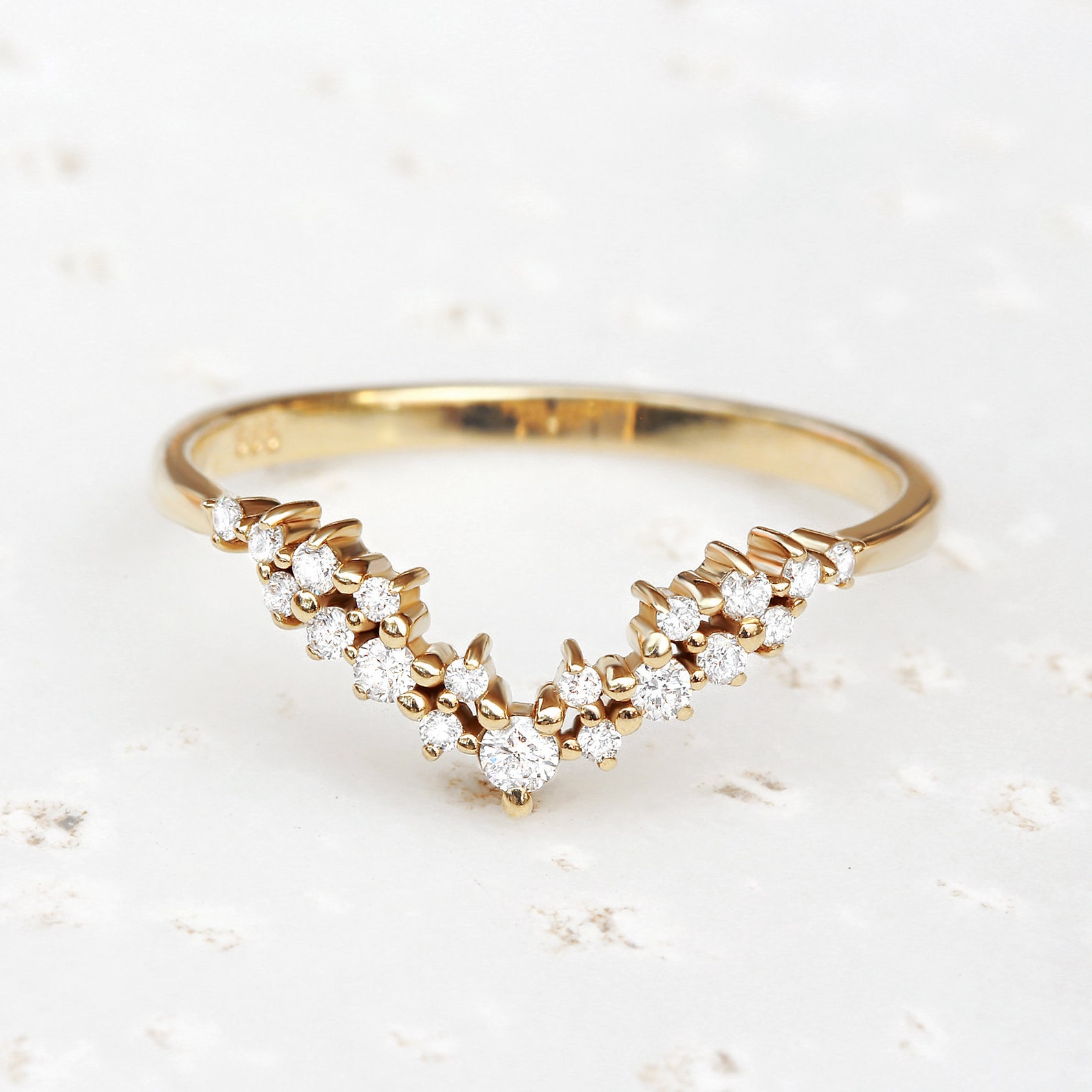 Nesting Rings Diamond Chevron Nesting Ring, Side Wedding Band, Unique Diamond Ring ...