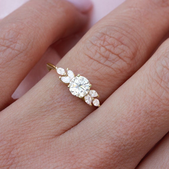 Round Diamond Lab Diamond Marquise Side Diamonds Engagement Ring 14K Gold Ring Diamond Engagement Ring Unique Promise Ring Penelope Etsy Israel