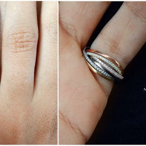 Tricolor Ring Set, 6 Rolling Rings, Diamond Bands, 14K, 18K Gold, Unique Handmade Gold And Diamond Anniversary Ring, Unique Wedding Ring image 4