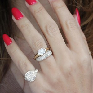 Genuine 14K Solid Gold Diamond Signet Ring, Pinky Ring, Pave Diamond Ring, Statement Jewelry, Gift for Her