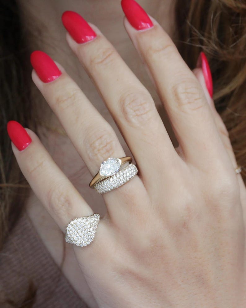 Genuine 14K Solid Gold Diamond Signet Ring, Pinky Ring, Pave Diamond Ring, Statement Jewelry, Gift for Her
