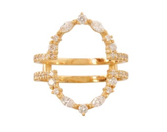 Protector de anillo de diamante natural, realzador de anillo anidado de oro macizo de 14 k, alianzas apilables para aniversario de boda, anillos de novia