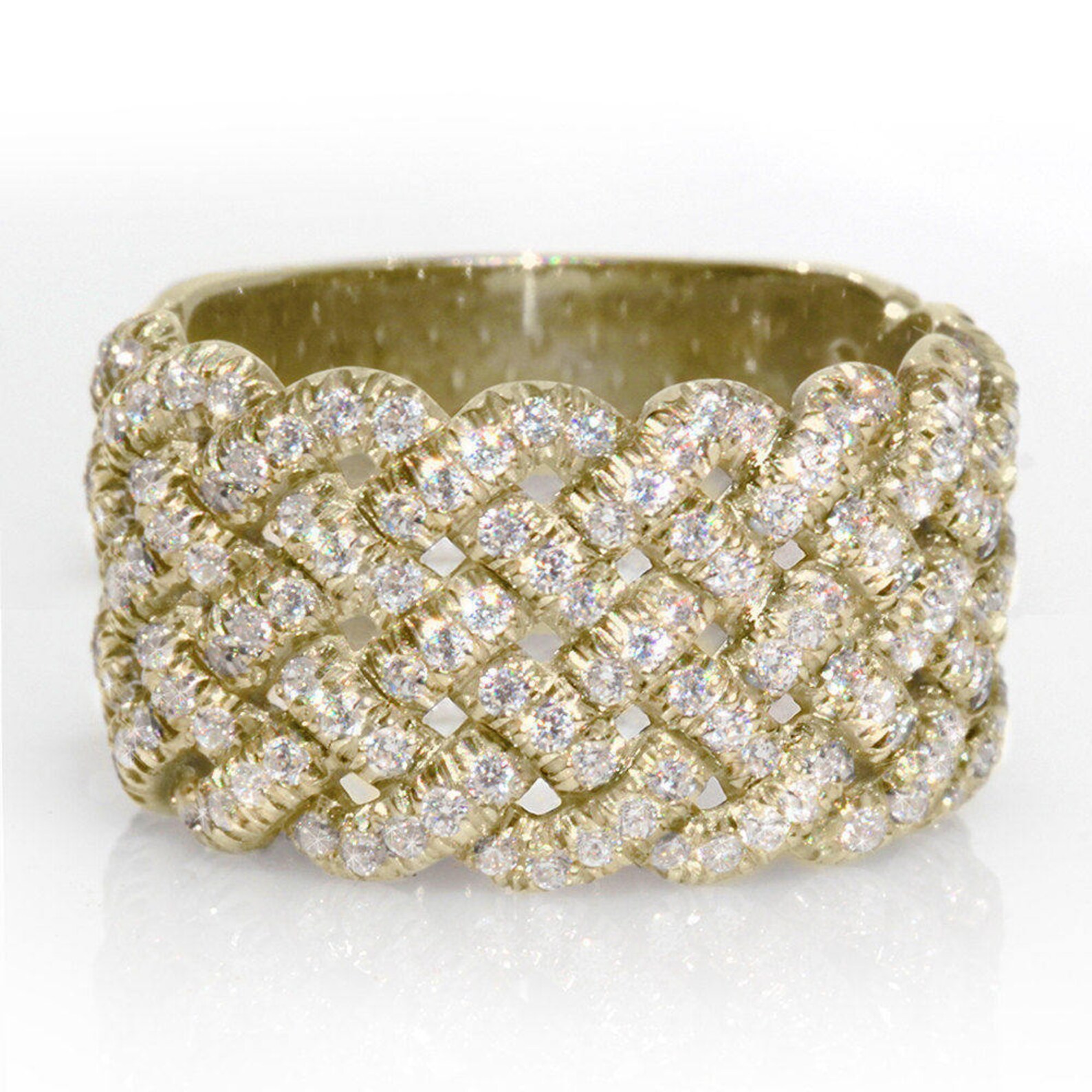 Wide Braided Diamond Wedding Band 14K Gold Ring 1.1 CT Pave - Etsy Wide Braided Diamond Wedding Band 14K Gold Ring 1.1 CT Pave - Etsy