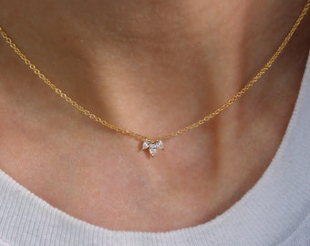 Marquise and Pear Diamonds Minimal Dainty Unique Necklace, 14K Solid Gold Chain Jenny