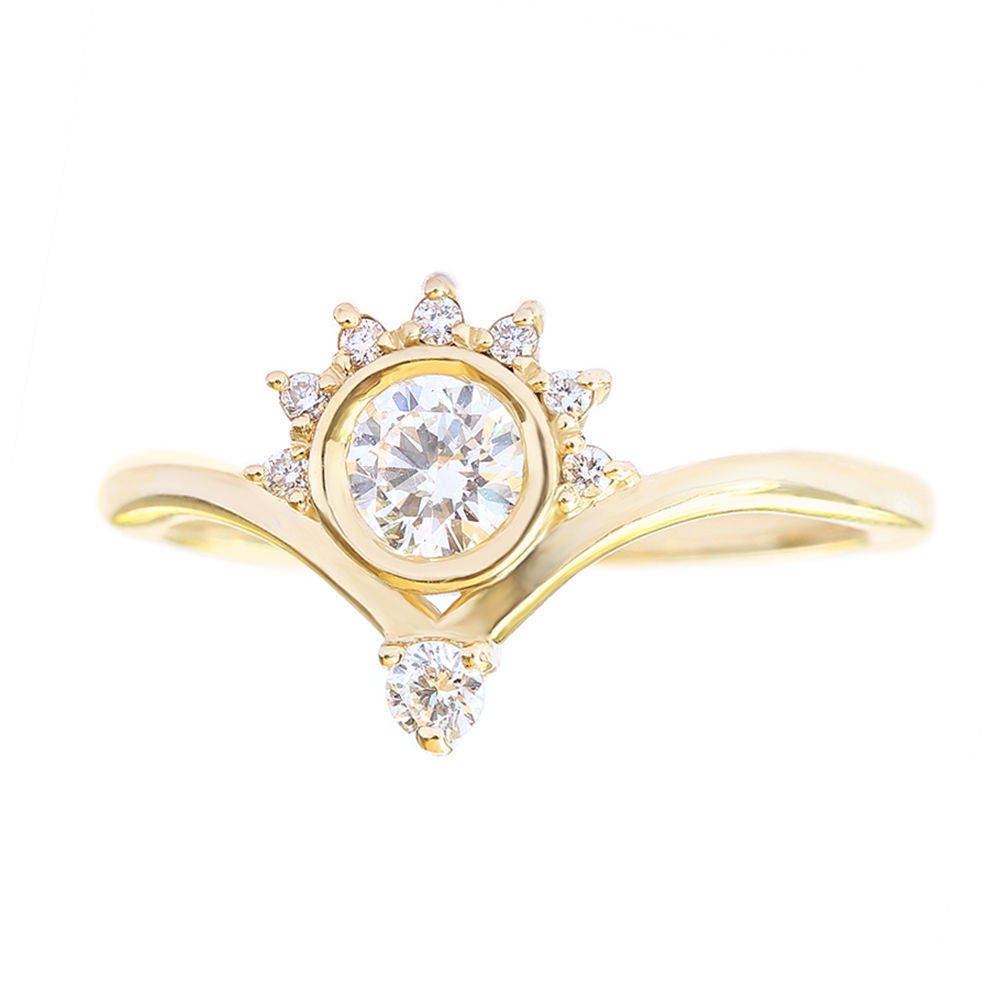 Diamond Wedding Rings Set Unique Diamond Engagement Ring & | Etsy