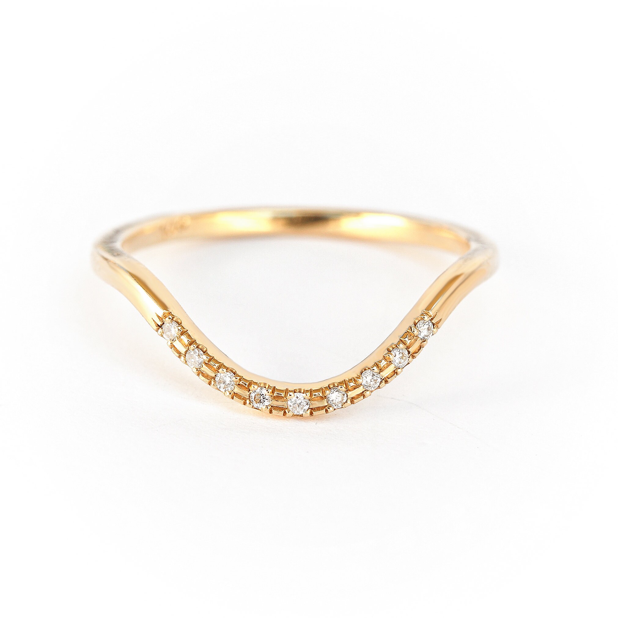 Curved Delicate Diamond Ring Unique Diamond Wedding Ring | Etsy