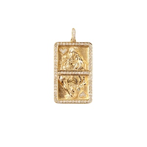 Gouden hartenkoningin-hanger, diamanten hanger, kaartbedel, speelkaarthanger ketting, cadeau voor haar