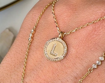 Reserviert für Laura – 3 12-mm-Initialen-Münzenanhänger und eine Kette nach Maßanfertigung für Lauren aus 14-karätigem Gold.