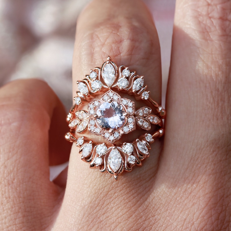 Morganite Engagement Ring, Vintage Lily Ring, Unique Engagement Ring, Leaf Ring, Art Deco Ring, Flower Ring, Pink Morganite Floral Ring image 3