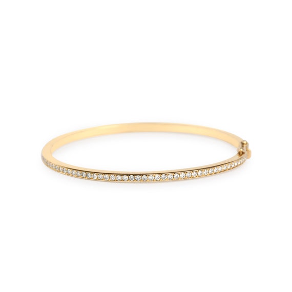 Womens Diamond Hook Knot Round Bangle Bracelet 14K White Gold