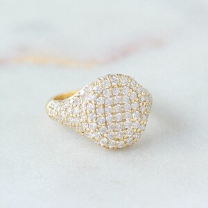 Genuine 14K Solid Gold Diamond Signet Ring, Pinky Ring, Pave Diamond Ring, Statement Jewelry, Gift for Her