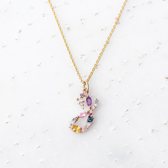 Rainbow Mix Gemstone Unique Initial 